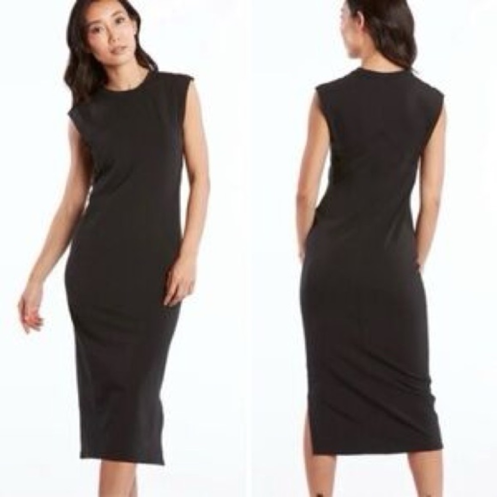 Public Rec Go-To Midi Dress M Black Sleeveless Bodycon Stretch Casual Minimal